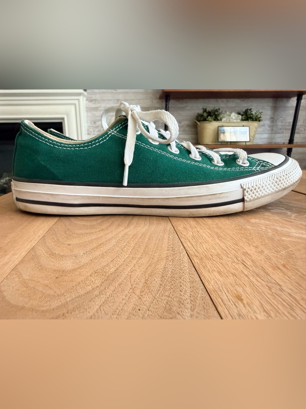 Converse Classic Low-Top Sneakers in Dark Green and White - Picture 2 of 4